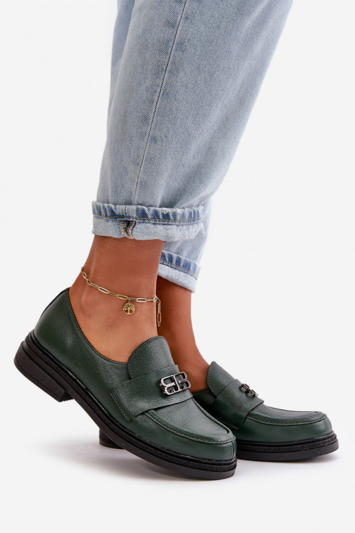 Zazoo 20174 Leather Elegant Women Loafers Flat Heel Dark Green Zazoo 20174 Leather Elegant Women Loafers Flat Heel Dark Green