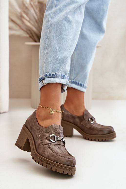 Zazoo 20175 Women's Heeled Shoes Natural Leather Dark Beige Zazoo 20175 Women's Heeled Shoes Natural Leather Dark Beige