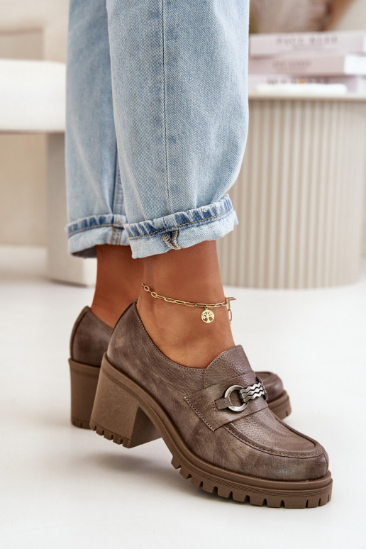 Zazoo 20175 Women's Heeled Shoes Natural Leather Dark Beige Zazoo 20175 Women's Heeled Shoes Natural Leather Dark Beige