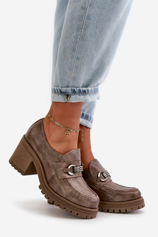 Zazoo 20175 Women's Heeled Shoes Natural Leather Dark Beige Zazoo 20175 Women's Heeled Shoes Natural Leather Dark Beige