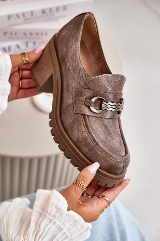 Zazoo 20175 Women's Heeled Shoes Natural Leather Dark Beige Zazoo 20175 Women's Heeled Shoes Natural Leather Dark Beige