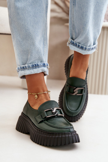 Zazoo 20176 Loafers Women's Natural Leather Dark Green 2