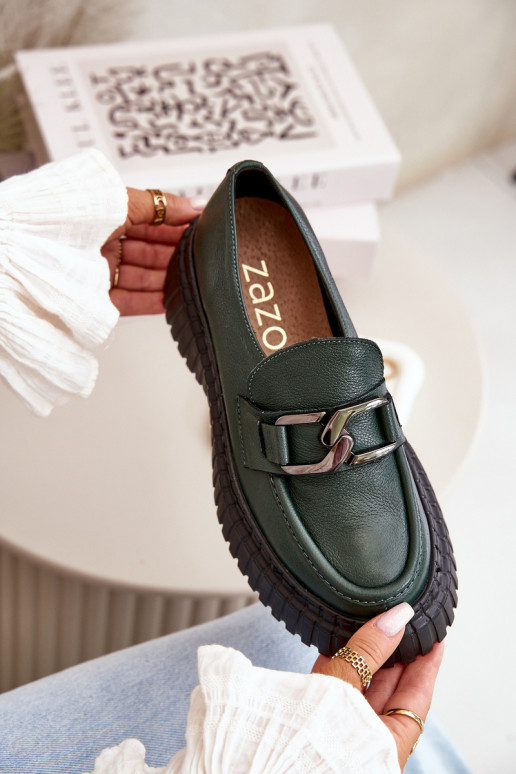Zazoo 20176 Loafers Women's Natural Leather Dark Green Zazoo 20176 Loafers Women's Natural Leather Dark Green