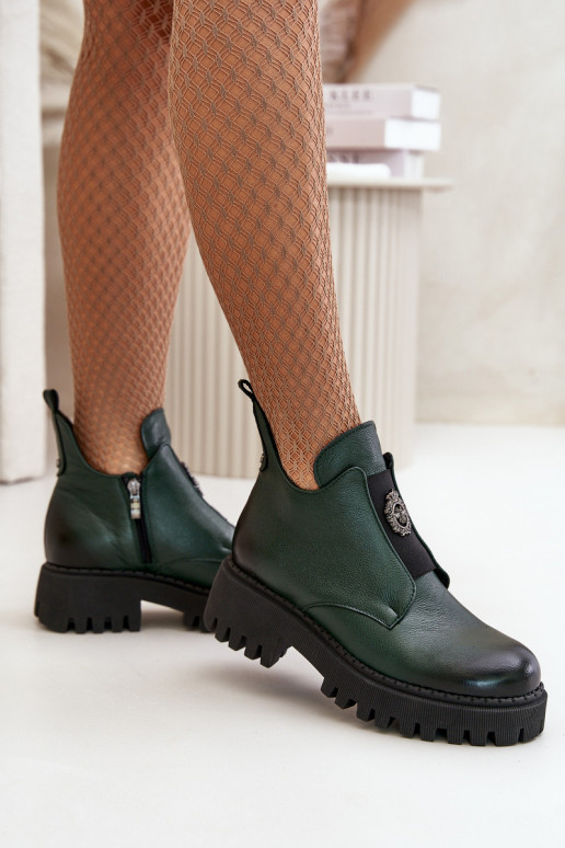Zazoo 60451 Women's Leather Ankle Boots With Decoration Dark Green Zazoo 60451 Women's Leather Ankle Boots With Decoration Dark Green