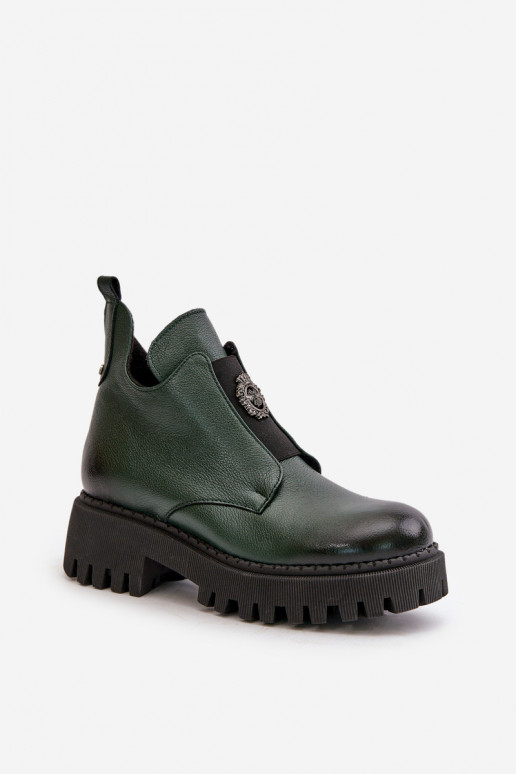 Zazoo 60451 Women's Leather Ankle Boots With Decoration Dark Green Zazoo 60451 Women's Leather Ankle Boots With Decoration Dark Green