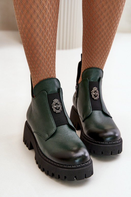 Zazoo 60451 Women's Leather Ankle Boots With Decoration Dark Green Zazoo 60451 Women's Leather Ankle Boots With Decoration Dark Green