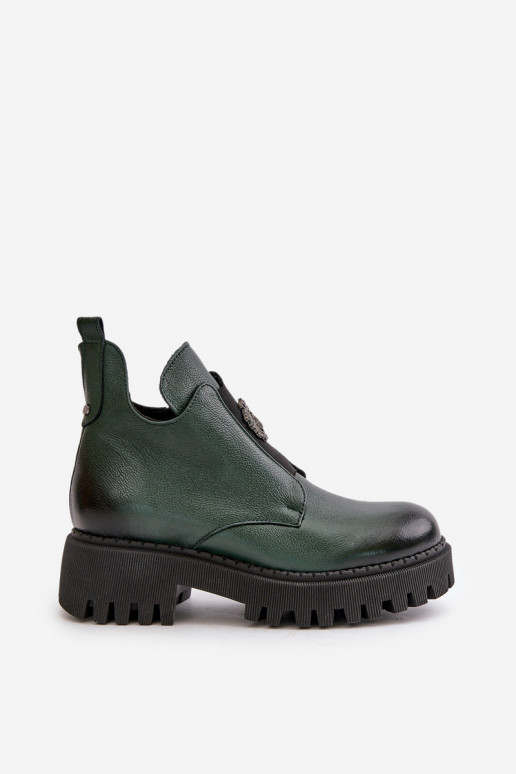 Zazoo 60451 Women's Leather Ankle Boots With Decoration Dark Green Zazoo 60451 Women's Leather Ankle Boots With Decoration Dark Green