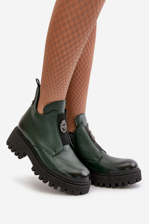 Zazoo 60451 Women's Leather Ankle Boots With Decoration Dark Green Zazoo 60451 Women's Leather Ankle Boots With Decoration Dark Green