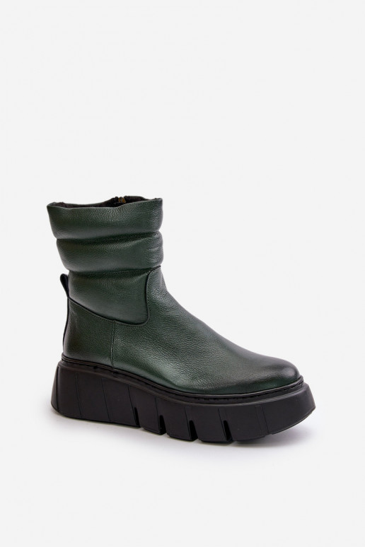 Women's Leather Ankle Boots With Zipper Insulated With Felt Dark Green Zazoo 60512 Women's Leather Ankle Boots With Zipper Insulated With Felt Dark Green Zazoo 60512