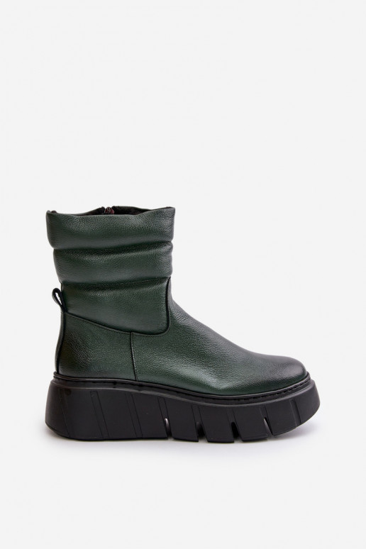 Women's Leather Ankle Boots With Zipper Insulated With Felt Dark Green Zazoo 60512 Women's Leather Ankle Boots With Zipper Insulated With Felt Dark Green Zazoo 60512