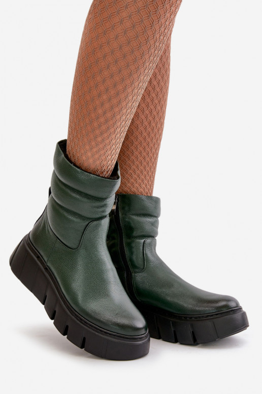Women's Leather Ankle Boots With Zipper Insulated With Felt Dark Green Zazoo 60512 Women's Leather Ankle Boots With Zipper Insulated With Felt Dark Green Zazoo 60512