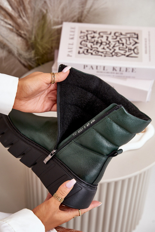 Women's Leather Ankle Boots With Zipper Insulated With Felt Dark Green Zazoo 60512 Women's Leather Ankle Boots With Zipper Insulated With Felt Dark Green Zazoo 60512