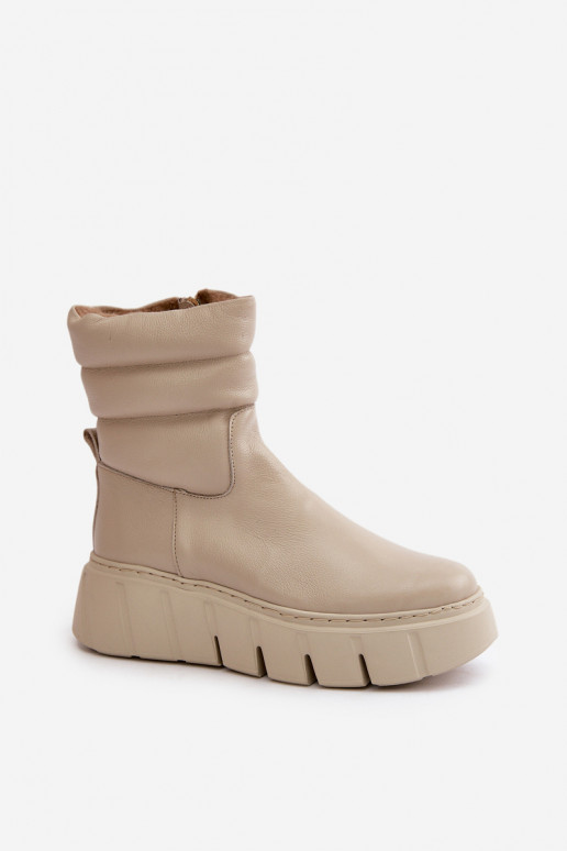 Zazoo 60512 Women Leather Ankle Boots With Zipper Insulated With Felt Light Beige Zazoo 60512 Women Leather Ankle Boots With Zipper Insulated With Felt Light Beige