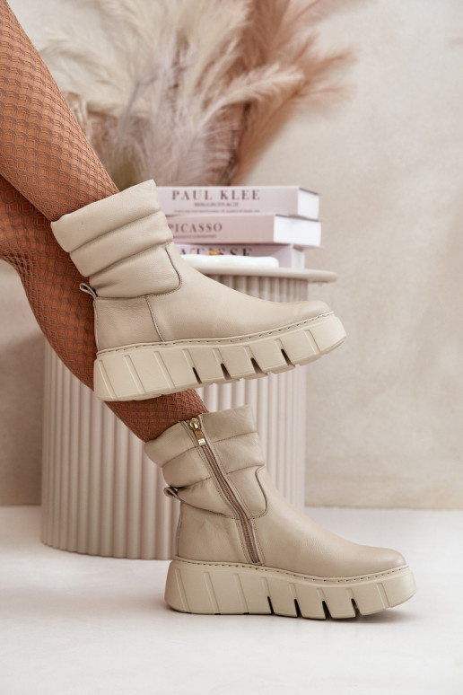 Zazoo 60512 Women Leather Ankle Boots With Zipper Insulated With Felt Light Beige Zazoo 60512 Women Leather Ankle Boots With Zipper Insulated With Felt Light Beige