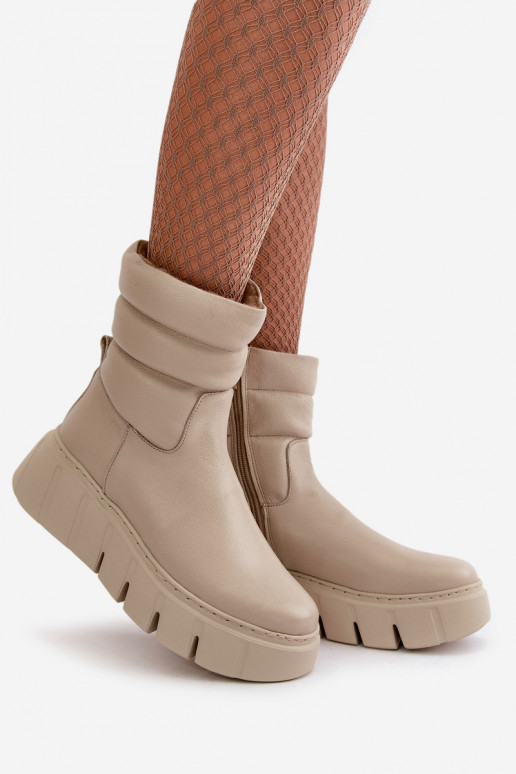 Zazoo 60512 Women Leather Ankle Boots With Zipper Insulated With Felt Light Beige Zazoo 60512 Women Leather Ankle Boots With Zipper Insulated With Felt Light Beige