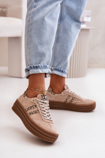 Zazoo N1068S4 Damskie Zamszowe Sneakersy Na Platformie Panterka Różowe