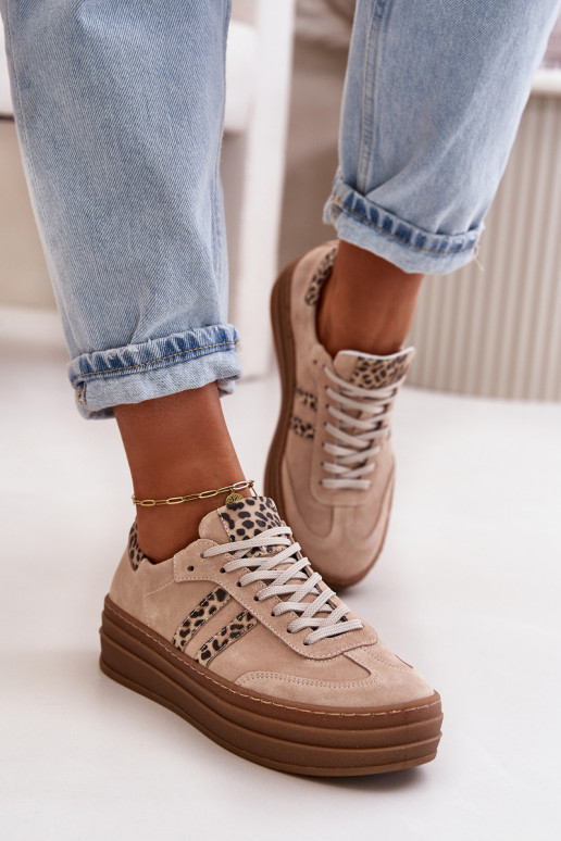 Zazoo N1068S4 Women's Suede Platform Sneakers Leopard Pink Zazoo N1068S4 Women's Suede Platform Sneakers Leopard Pink