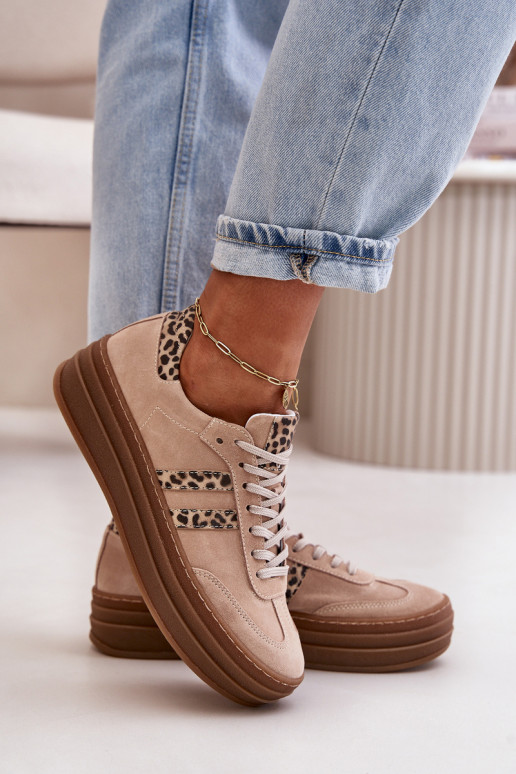 Zazoo N1068S4 Women's Suede Platform Sneakers Leopard Pink Zazoo N1068S4 Women's Suede Platform Sneakers Leopard Pink