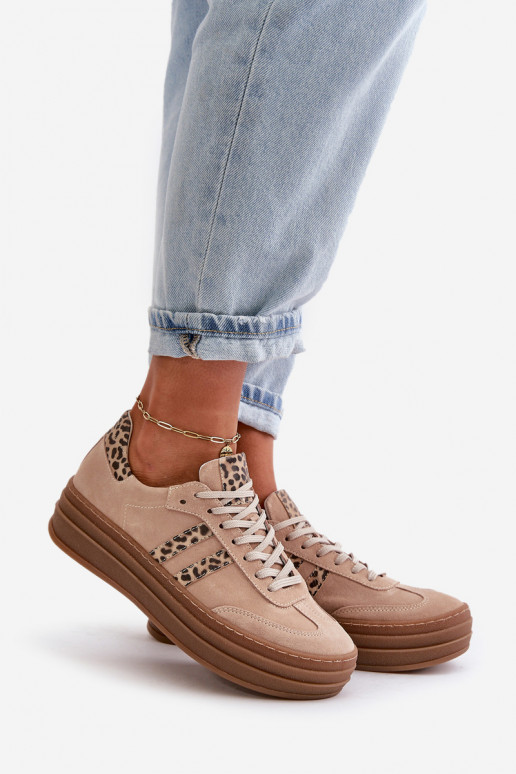 Zazoo N1068S4 Women's Suede Platform Sneakers Leopard Pink Zazoo N1068S4 Women's Suede Platform Sneakers Leopard Pink