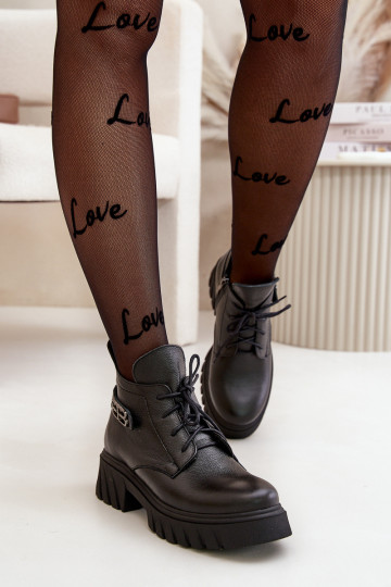 Zazoo 60483 Women's Leather Ankle Boots With Low Shaft Insulated Black 2