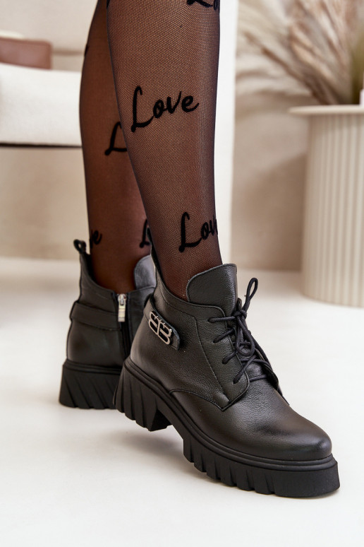 Zazoo 60483 Women's Leather Ankle Boots With Low Shaft Insulated Black Zazoo 60483 Women's Leather Ankle Boots With Low Shaft Insulated Black