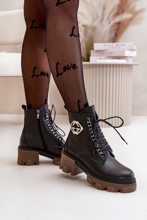 Zazoo 60376 Leather Insulated Ankle Boots With Zipper Black