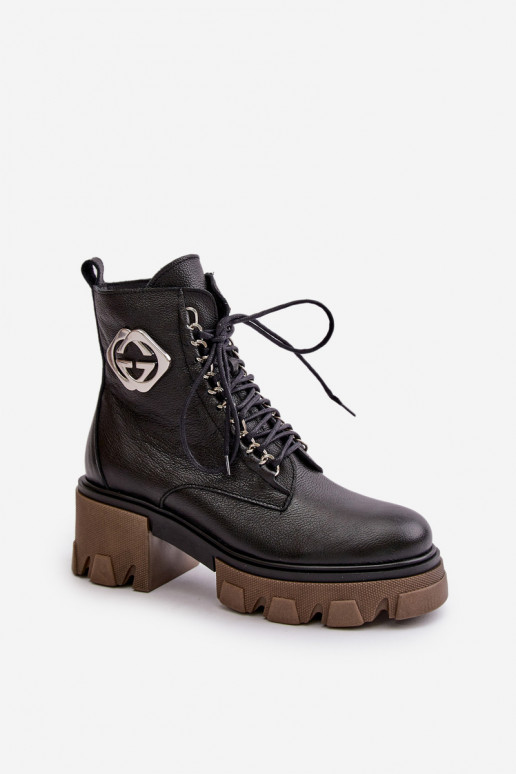 Zazoo 60376 Leather Insulated Ankle Boots With Zipper Black