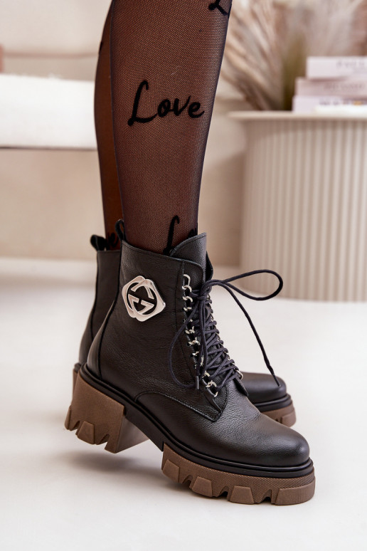 Zazoo 60376 Leather Insulated Ankle Boots With Zipper Black