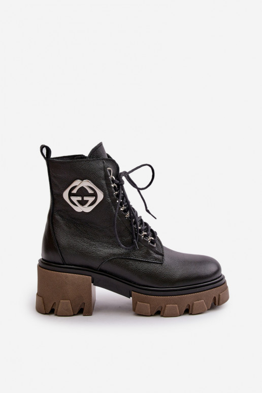 Zazoo 60376 Leather Insulated Ankle Boots With Zipper Black