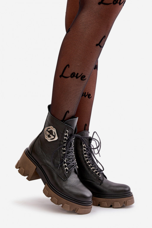 Zazoo 60376 Leather Insulated Ankle Boots With Zipper Black