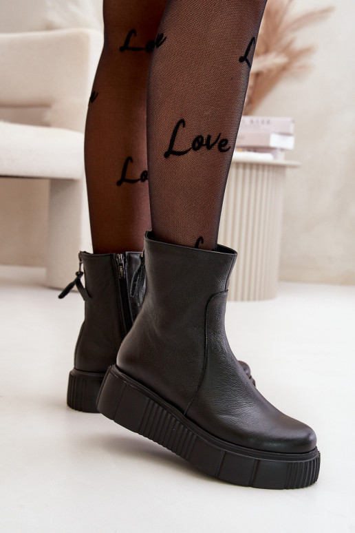 Zazoo 60369 Women's Leather Ankle Boots On Platform Black Zazoo 60369 Women's Leather Ankle Boots On Platform Black