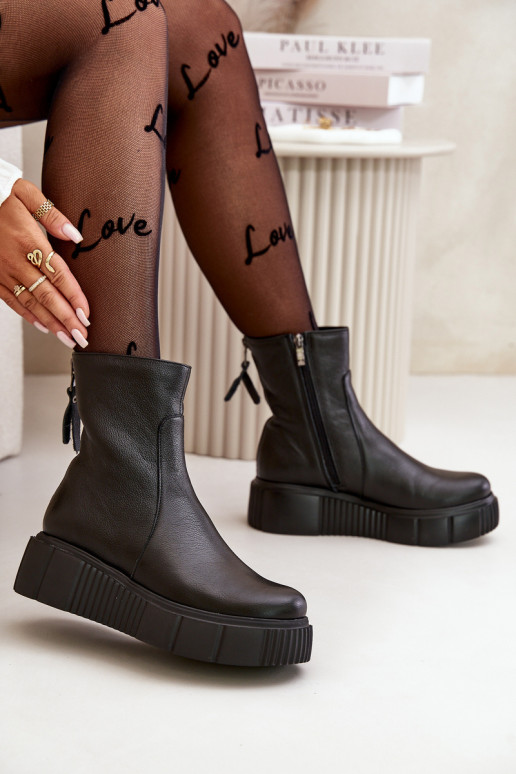 Zazoo 60369 Women's Leather Ankle Boots On Platform Black Zazoo 60369 Women's Leather Ankle Boots On Platform Black