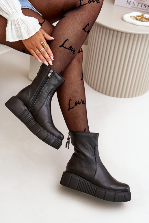 Zazoo 60369 Women's Leather Ankle Boots On Platform Black Zazoo 60369 Women's Leather Ankle Boots On Platform Black