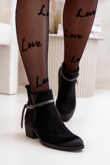 Zazoo 60478 Zamszowe Botki Na Obcasie Ocieplane Zapinane Na Zamek Czarne 2