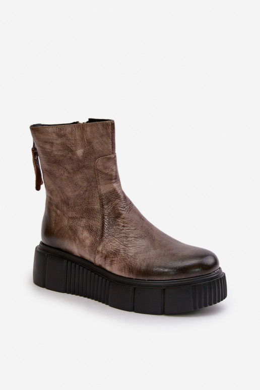 Zazoo 60369 Women's Leather Ankle Boots On Platform Dark Beige Zazoo 60369 Women's Leather Ankle Boots On Platform Dark Beige