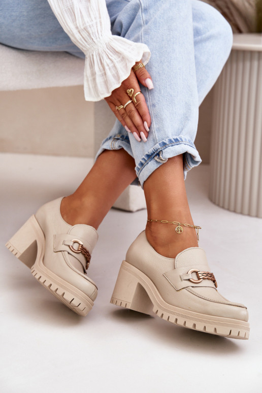 Zazoo 20175 Półbuty Damskie Na Słupku Skóra Naturalna Jasnobeżowe Zazoo 20175 Półbuty Damskie Na Słupku Skóra Naturalna Jasnobeżowe