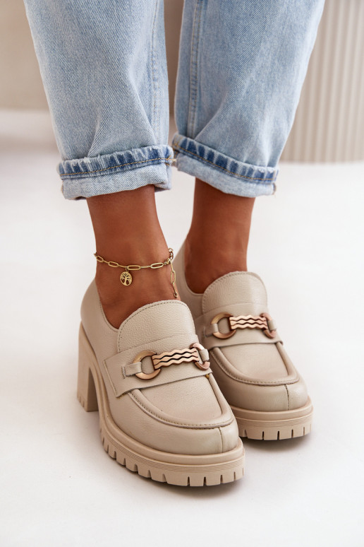 Zazoo 20175 Półbuty Damskie Na Słupku Skóra Naturalna Jasnobeżowe Zazoo 20175 Półbuty Damskie Na Słupku Skóra Naturalna Jasnobeżowe