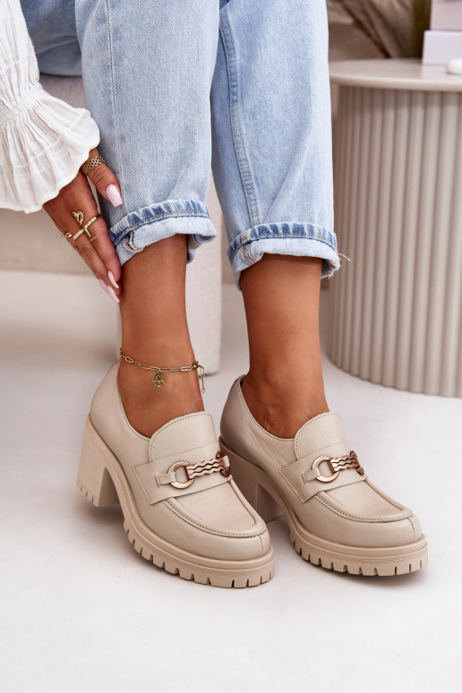 Zazoo 20175 Półbuty Damskie Na Słupku Skóra Naturalna Jasnobeżowe Zazoo 20175 Półbuty Damskie Na Słupku Skóra Naturalna Jasnobeżowe