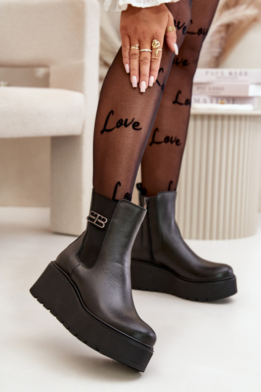 Zazoo 60498 Women's Ankle Boots Chelsea On Platform And Wedge Black Zazoo 60498 Women's Ankle Boots Chelsea On Platform And Wedge Black