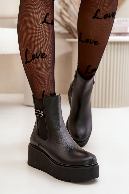 Zazoo 60498 Women's Ankle Boots Chelsea On Platform And Wedge Black Zazoo 60498 Women's Ankle Boots Chelsea On Platform And Wedge Black