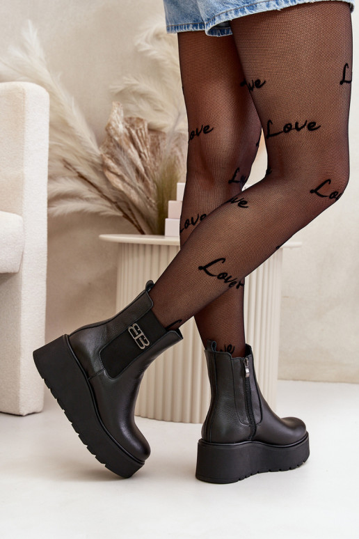 Zazoo 60498 Women's Ankle Boots Chelsea On Platform And Wedge Black Zazoo 60498 Women's Ankle Boots Chelsea On Platform And Wedge Black