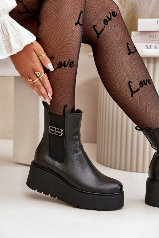 Zazoo 60498 Damskie Skórzane Botki Sztyblety Na Platformie I Koturnie Czarne Zazoo 60498 Damskie Skórzane Botki Sztyblety Na Platformie I Koturnie Czarne