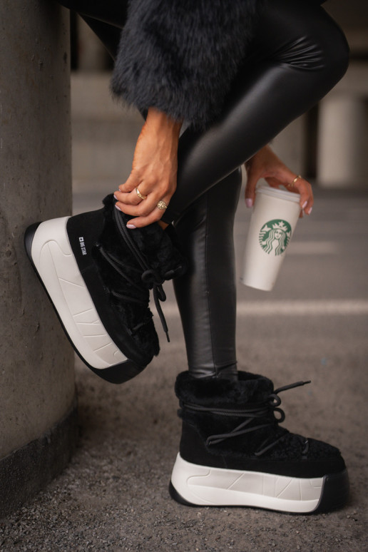 Women's Leather Snow Boots On Thick Sole With Fur Big Star OO274A206 Black Women's Leather Snow Boots On Thick Sole With Fur Big Star OO274A206 Black