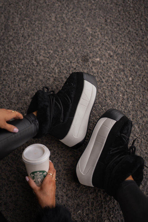 Women's Leather Snow Boots On Thick Sole With Fur Big Star OO274A206 Black Women's Leather Snow Boots On Thick Sole With Fur Big Star OO274A206 Black