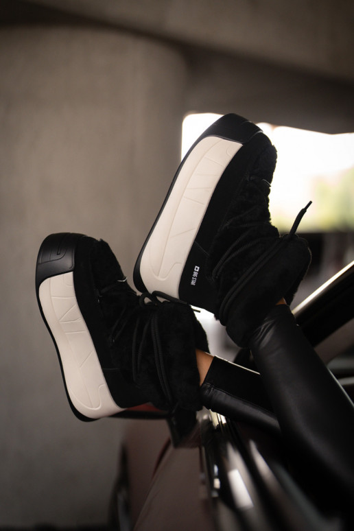 Women's Leather Snow Boots On Thick Sole With Fur Big Star OO274A206 Black Women's Leather Snow Boots On Thick Sole With Fur Big Star OO274A206 Black