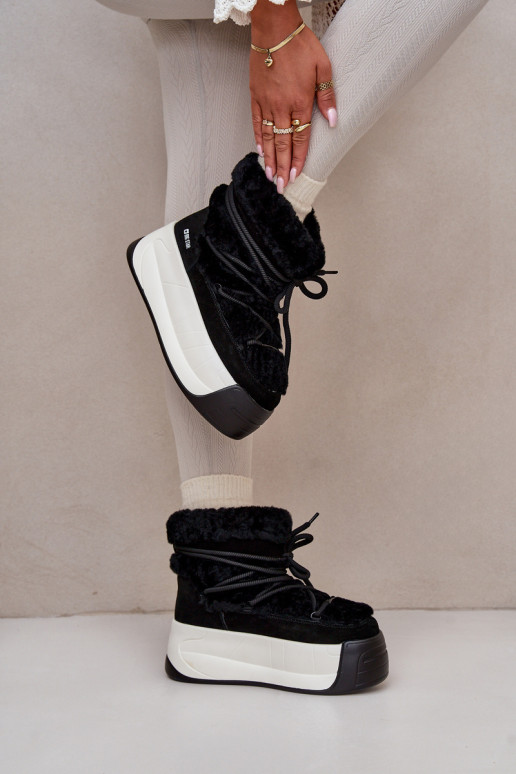 Women's Leather Snow Boots On Thick Sole With Fur Big Star OO274A206 Black Women's Leather Snow Boots On Thick Sole With Fur Big Star OO274A206 Black