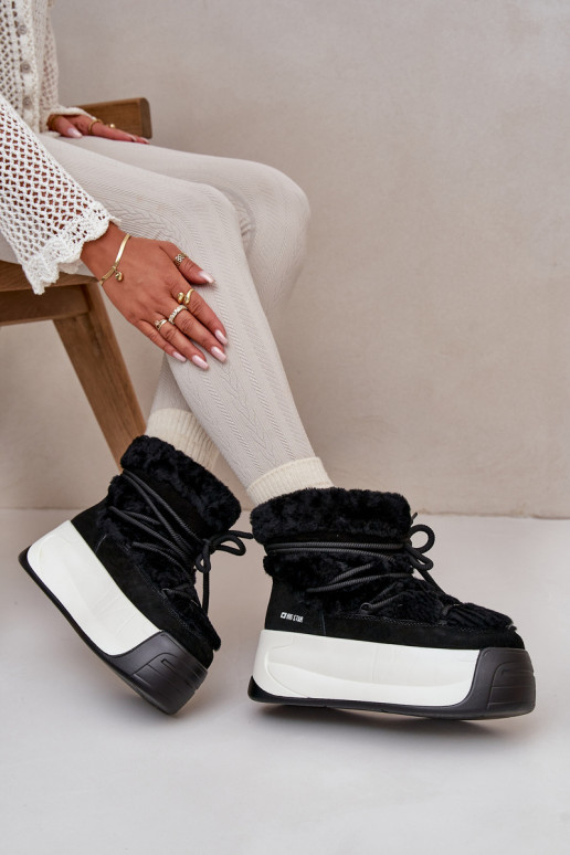 Women's Leather Snow Boots On Thick Sole With Fur Big Star OO274A206 Black Women's Leather Snow Boots On Thick Sole With Fur Big Star OO274A206 Black