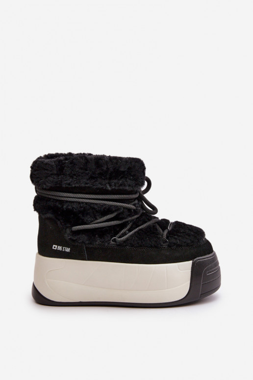 Women's Leather Snow Boots On Thick Sole With Fur Big Star OO274A206 Black Women's Leather Snow Boots On Thick Sole With Fur Big Star OO274A206 Black