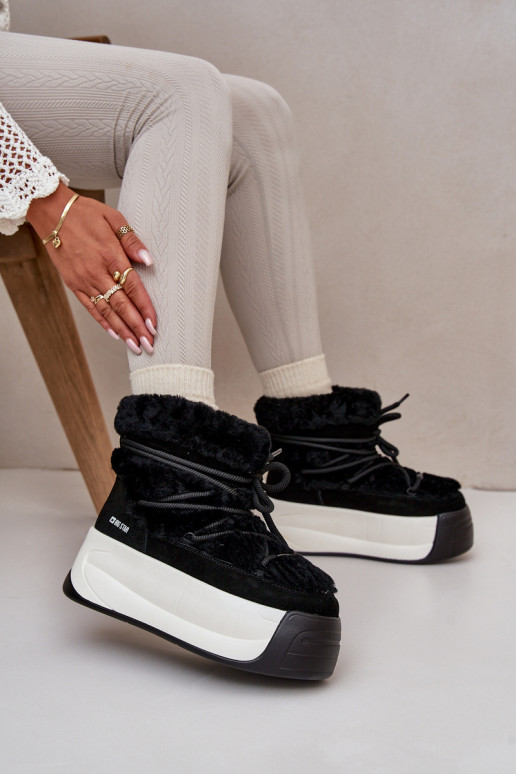 Women's Leather Snow Boots On Thick Sole With Fur Big Star OO274A206 Black Women's Leather Snow Boots On Thick Sole With Fur Big Star OO274A206 Black