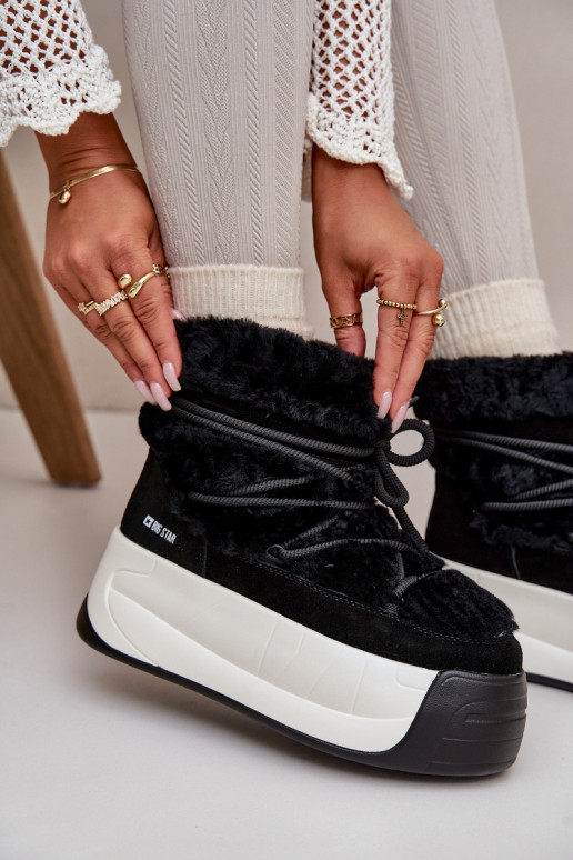 Women's Leather Snow Boots On Thick Sole With Fur Big Star OO274A206 Black Women's Leather Snow Boots On Thick Sole With Fur Big Star OO274A206 Black